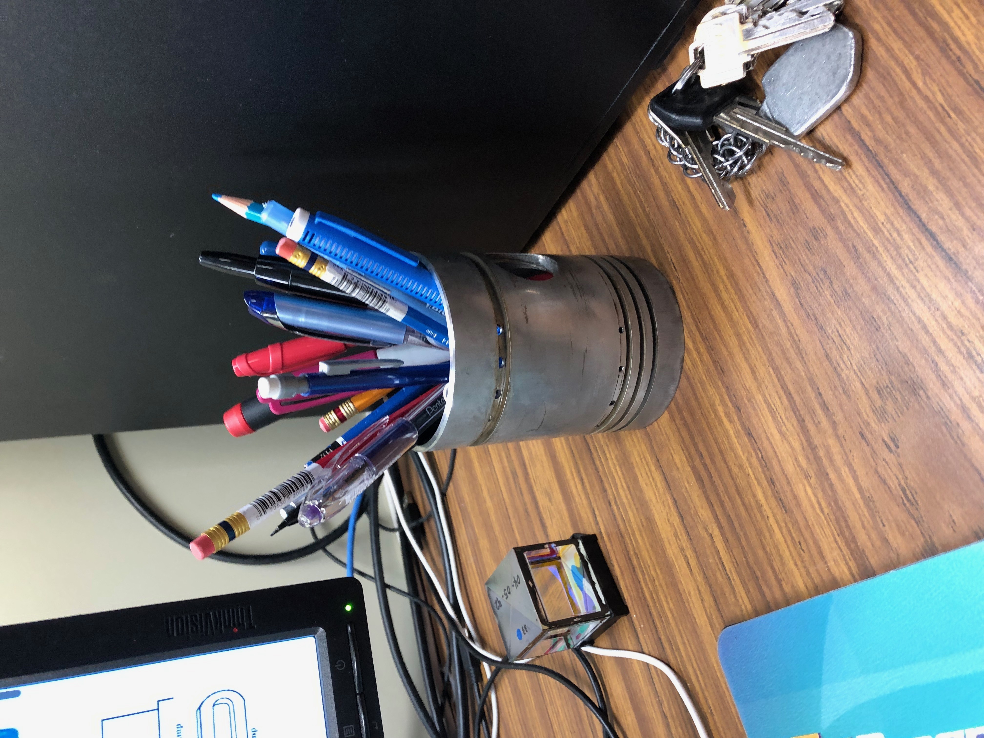 Completed pen holder in use